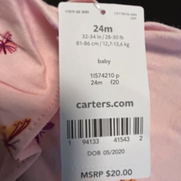 CARTERS BABY GIRLS PINK BUTTERFLY OVERRALLS - Picture 9 of 9